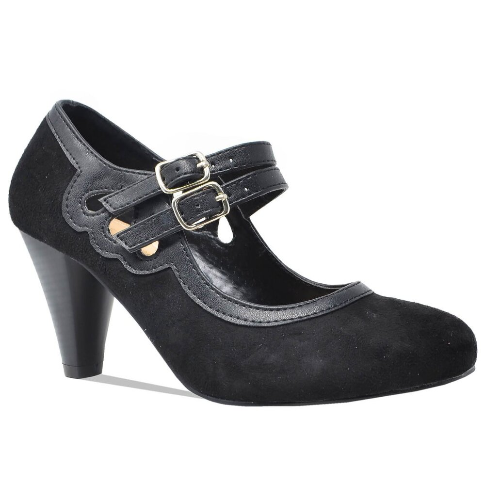 Chase & Chloe Women's Round Toe Mid Heel With Two Straps